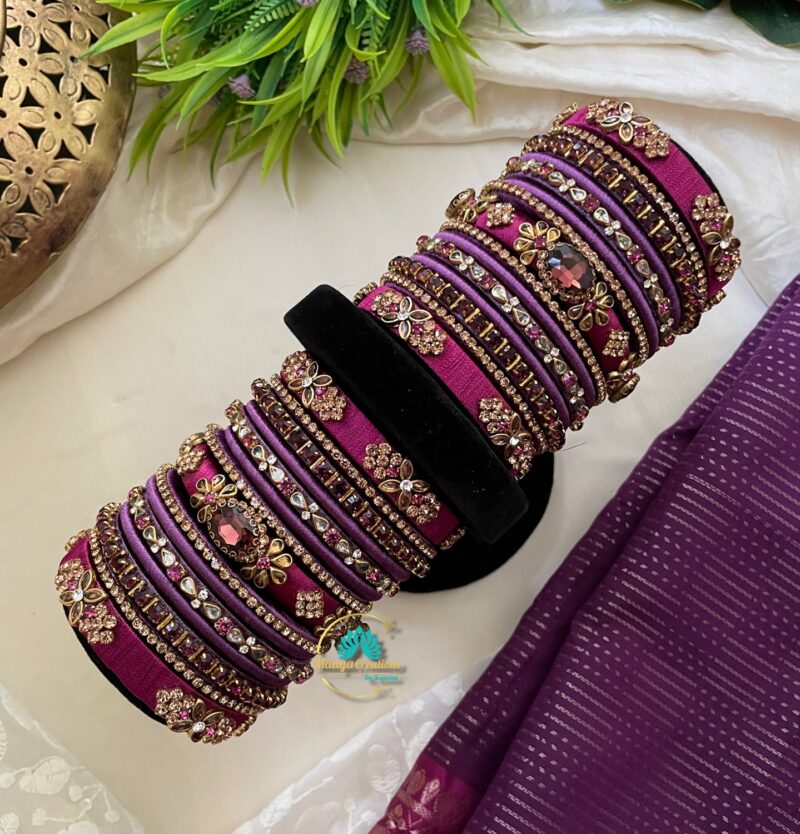 Magenta Wine Silk Thread Bridal Bangles - BC184
