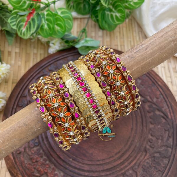 Lakshmi Coin  with Orange Diamond Kundan  Silk Thread Bangle - BC216