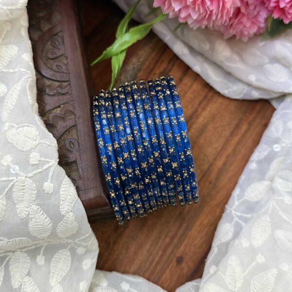Sudar Glass bangles-Shimmer Blue - GB163