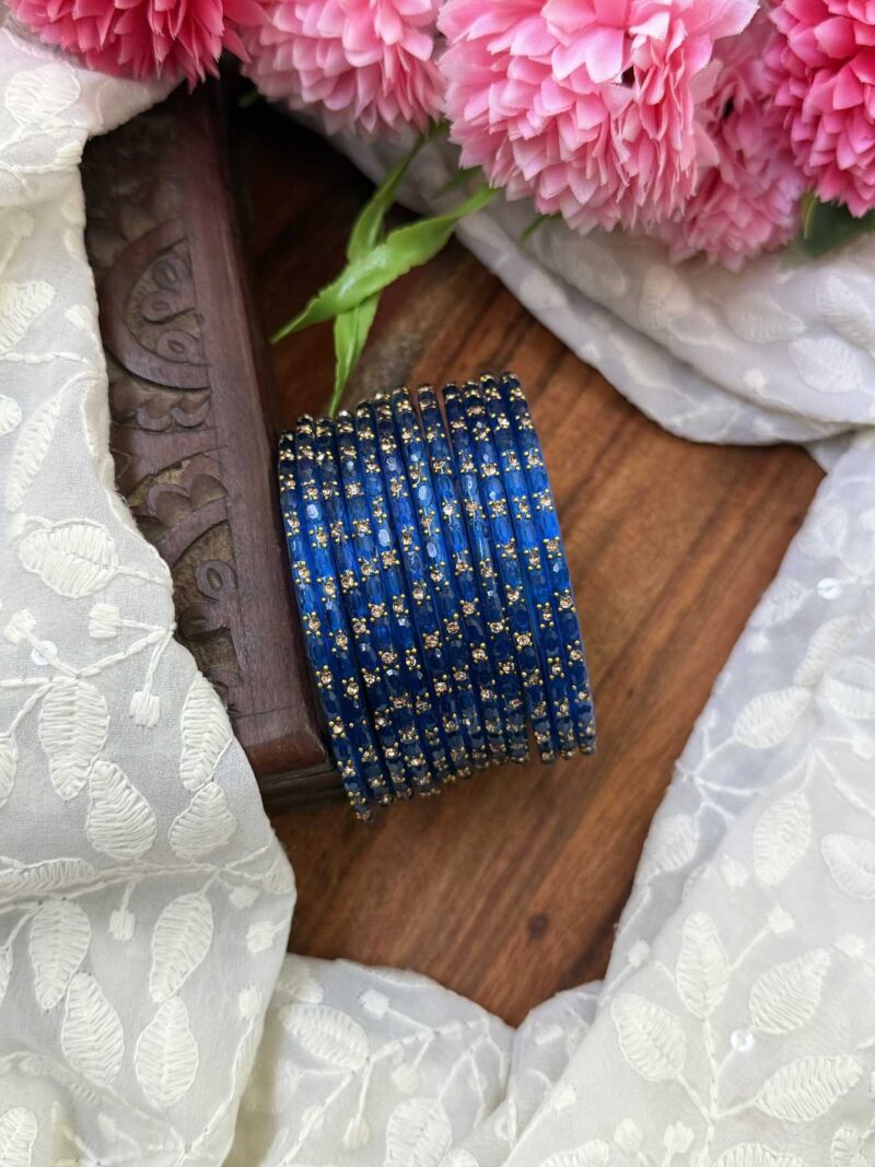 Sudar Glass bangles-Shimmer Blue - GB163
