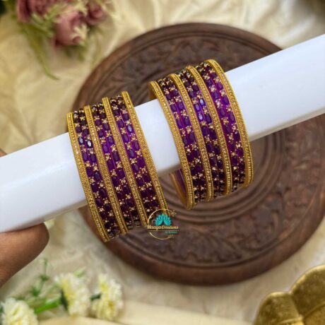 Dark Purple With Gold Glass Bangles Combo- BC339