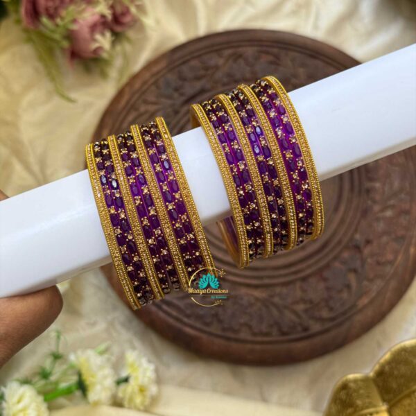 Dark Purple With Gold Glass Bangles Combo- BC339