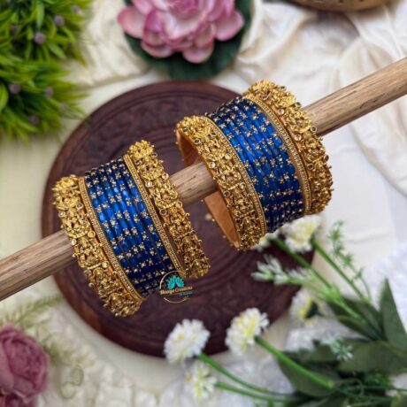 Lakshmi cham with Shimmer Blue Glass Bangle - BC343