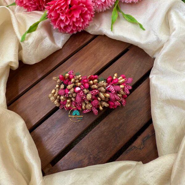 Artificial Gold & Rani Pink Flower Hair Clip– J98