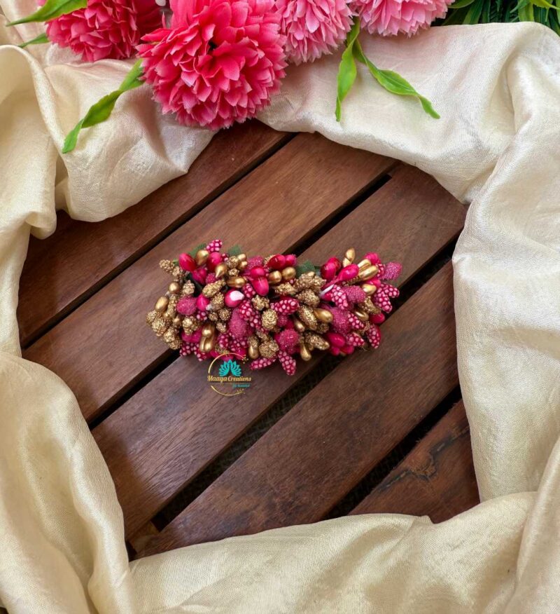 Artificial Gold & Rani Pink Flower Hair Clip– J98