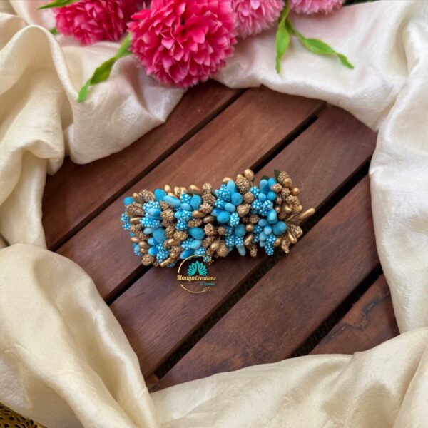 Artificial Gold & Sky Blue Flower Hair Clip– J100