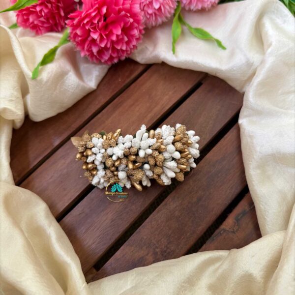 Artificial Gold & White Flower Hair Clip– J103