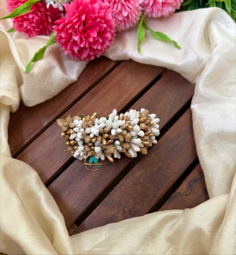 Artificial Gold & White Flower Hair Clip– J103