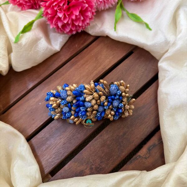 Artificial Gold & Royal blue Flower Hair Clip– J108