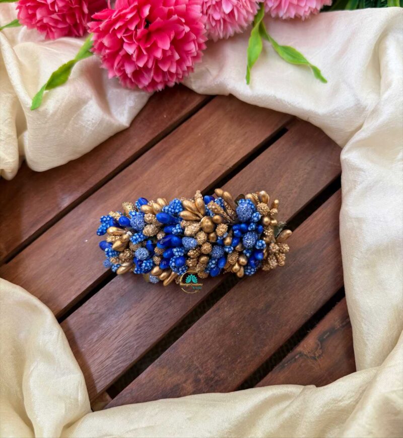 Artificial Gold & Royal blue Flower Hair Clip– J108