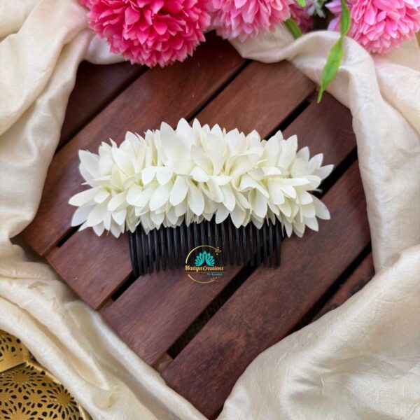 Artificial White Flower Hair Comb– J158