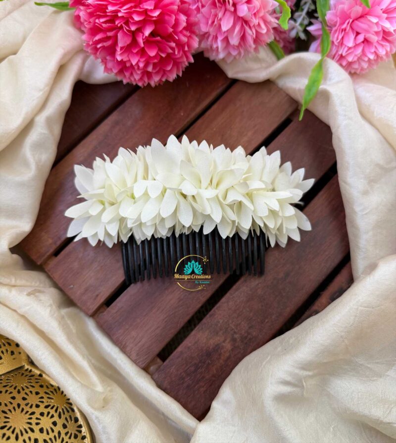 Artificial White Flower Hair Comb– J158