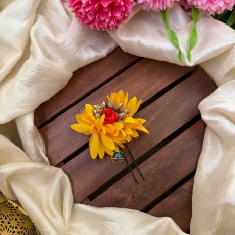 Real Look alike Mustard Yellow Pichi Poo With Rose U Pin – J59