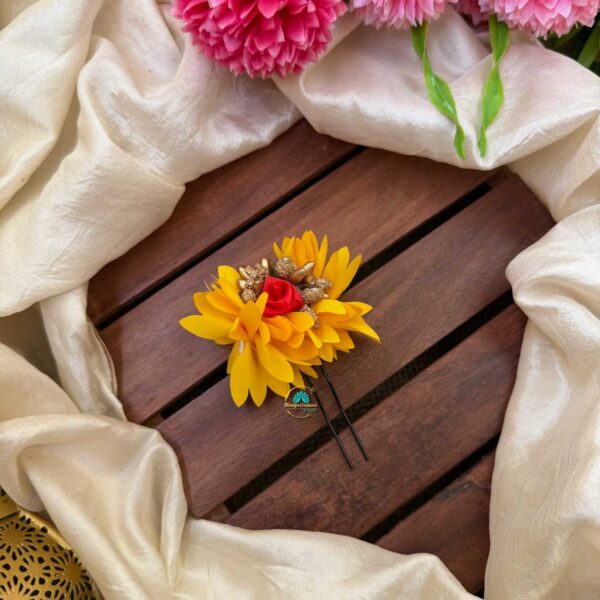 Real Look alike Mustard Yellow Pichi Poo With Rose U Pin – J59
