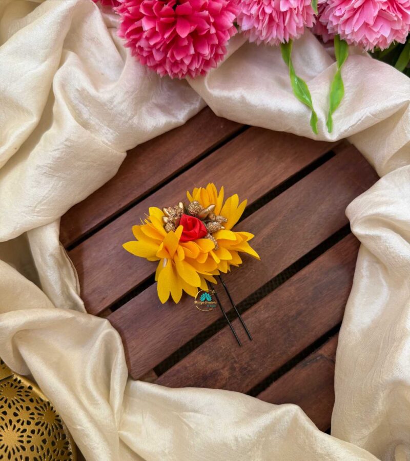 Real Look alike Mustard Yellow Pichi Poo With Rose U Pin – J59
