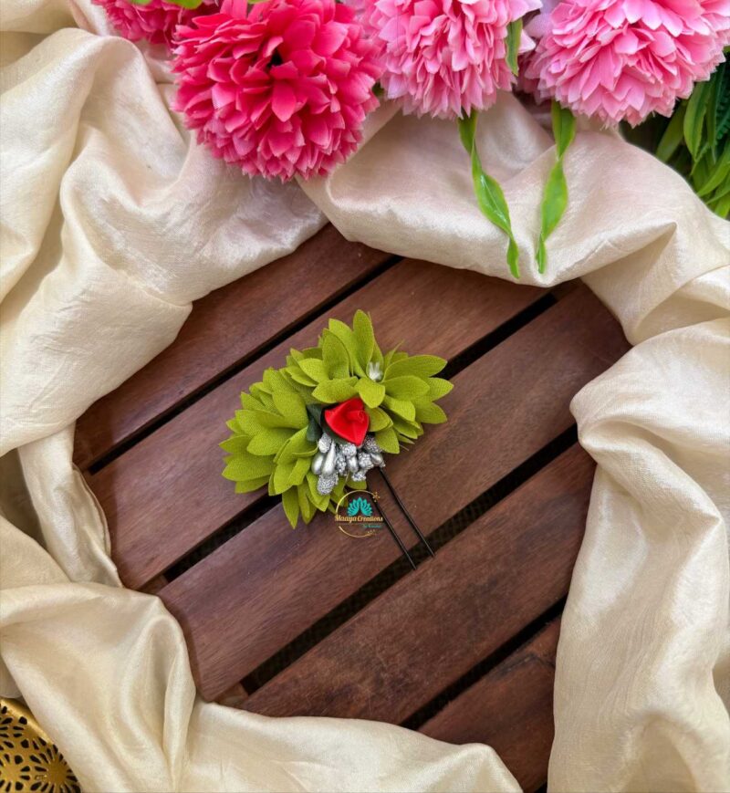 Real Look alike Green pichi Poo With Rose U Pin – J60