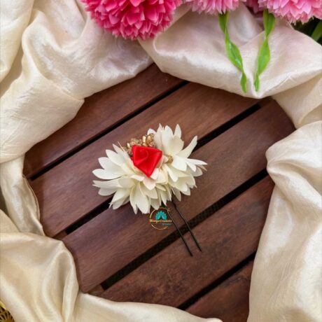 Real Look alike White pichi Poo With Rose U Pin – J62
