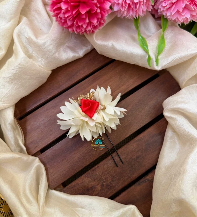 Real Look alike White pichi Poo With Rose U Pin – J62