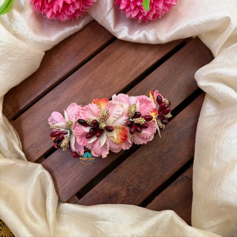 Real Look alike Light Pink & Maroon Orchid Petals Hair Clip – J74