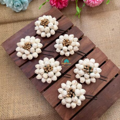 Real Look Like Two Layer White & Gold Flower Jasmine U Pin - RG46