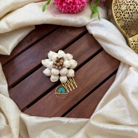 Real Look alike Jasmine White & Gold Hair Comb– J32