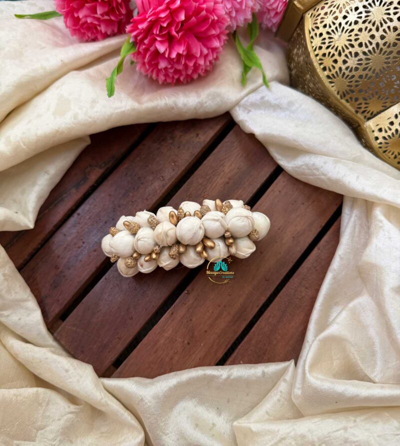 Real Look alike Jasmine White & Gold Hair Clip – J40