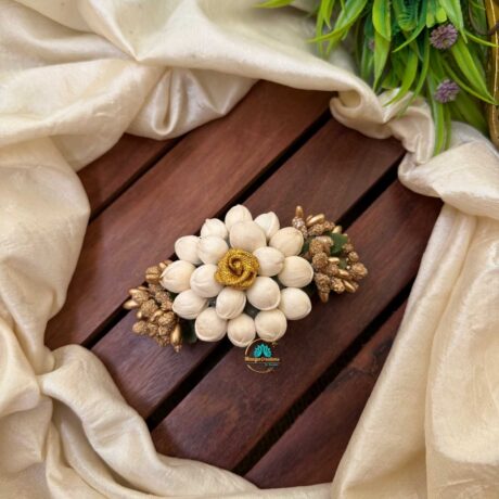 Real Look alike Jasmine White & Gold Rose Hair Clip – J41