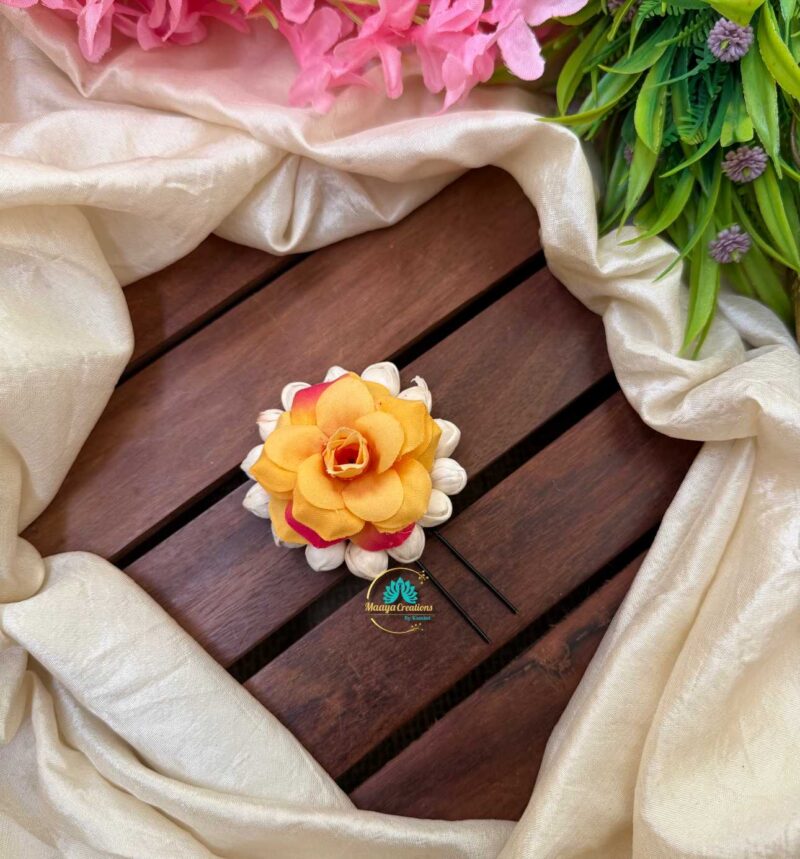 Real Look alike Jasmine Double Shade Orange Rose U Pin – J45