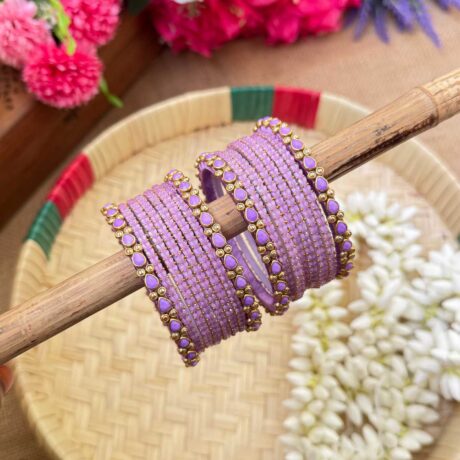 Lavender Silk Thread Glass Bangles Combo- BC379