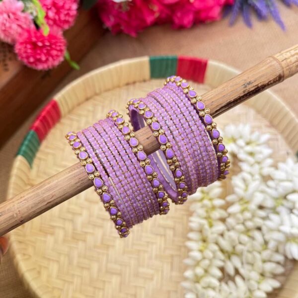 Lavender Silk Thread Glass Bangles Combo- BC379