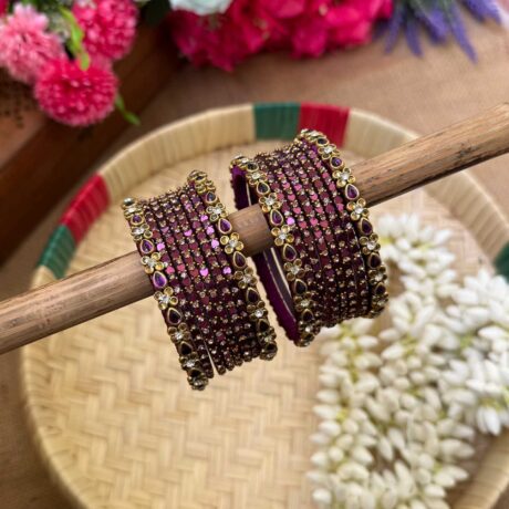 Wine Silk Thread Glass Bangles Combo- BC380