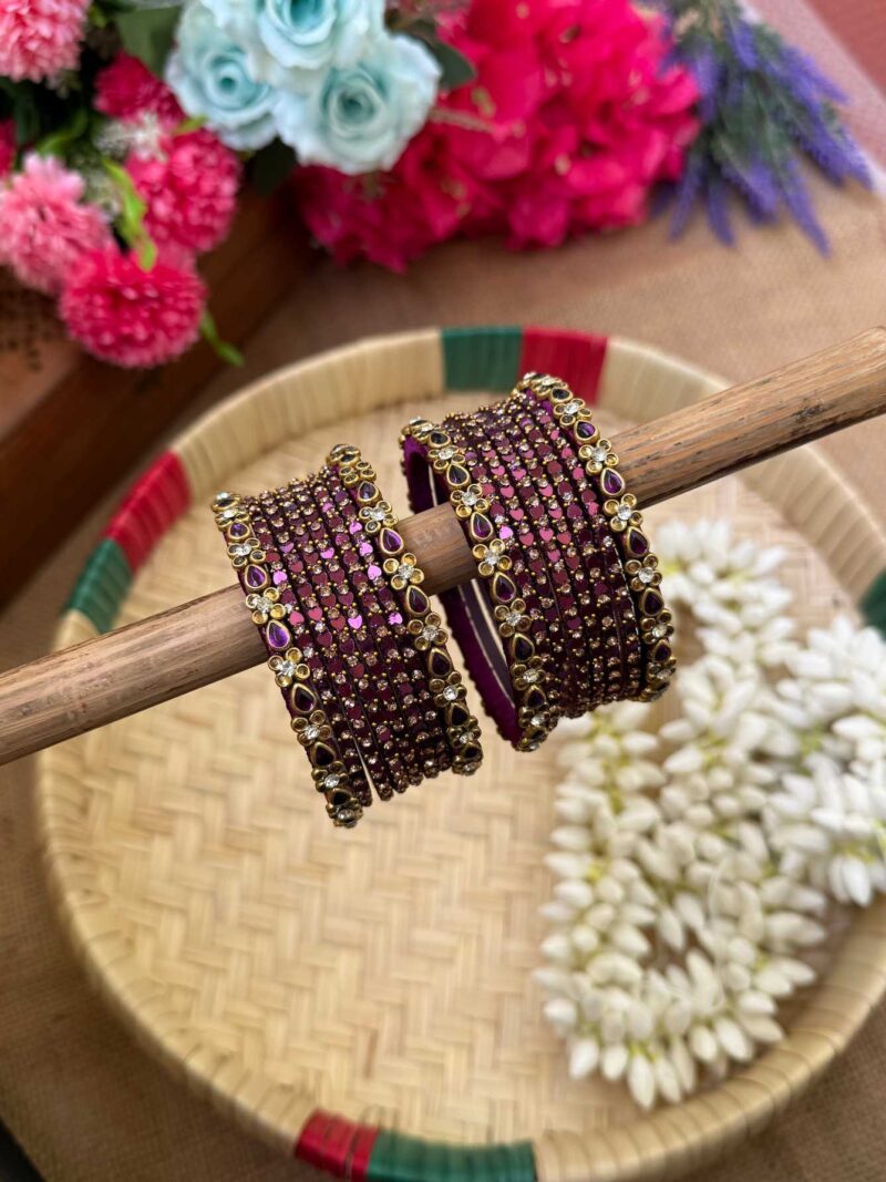 Wine Silk Thread Glass Bangles Combo- BC380