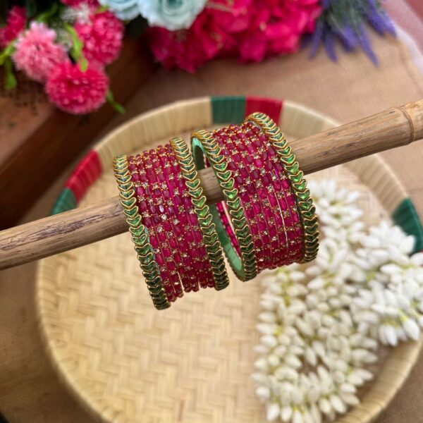 Pink & Mint Green Silk Thread Glass Bangles Combo- BC383