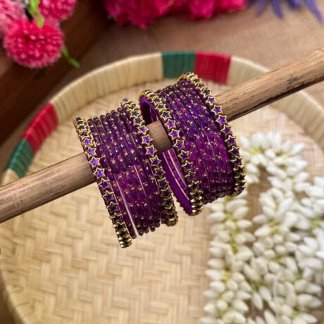 Purple Star Silk Thread Glass Bangles Combo- BC384