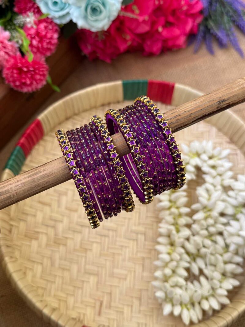 Purple Star Silk Thread Glass Bangles Combo- BC384