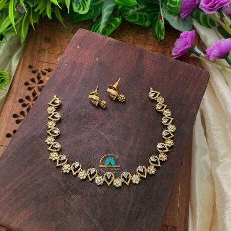 Elegent Drop & Floral Designer AD Stone Neck set- IM31