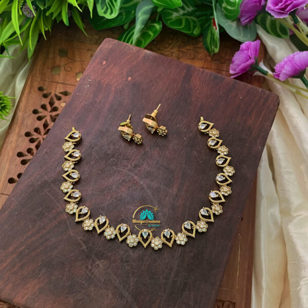 Elegent Drop & Floral Designer AD Stone Neck set- IM31