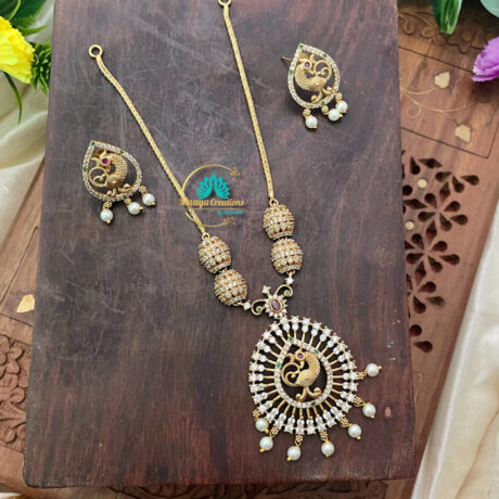 Simple Peacock Pendent AD Stone Chain- IM48