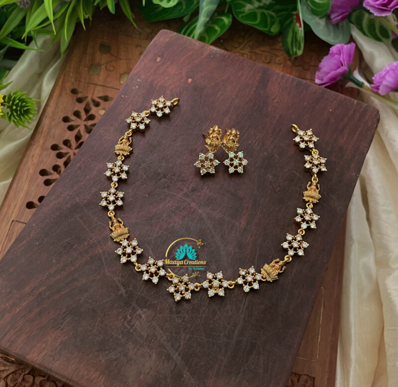 Unique Floral & Lakshmi AD Stone Neck Set- IM46