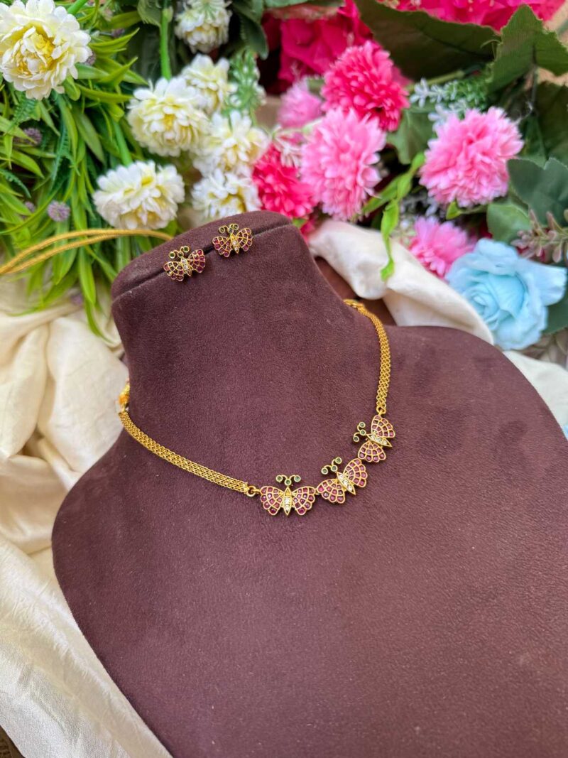 Unique Antique Ruby Red & Green Butterfly Choker- IM60