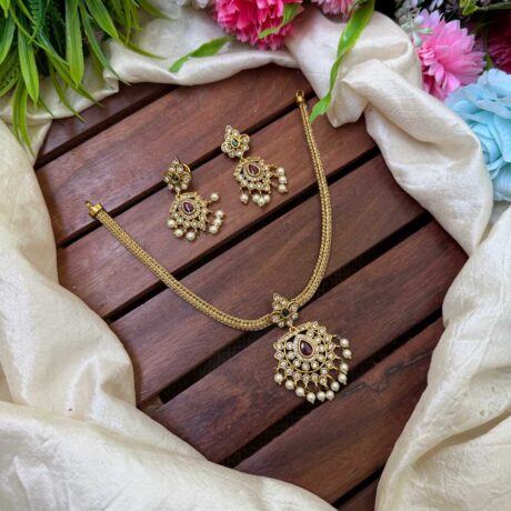 Gold Look Alike AD Stone Single Pendent Neck Set - IM64