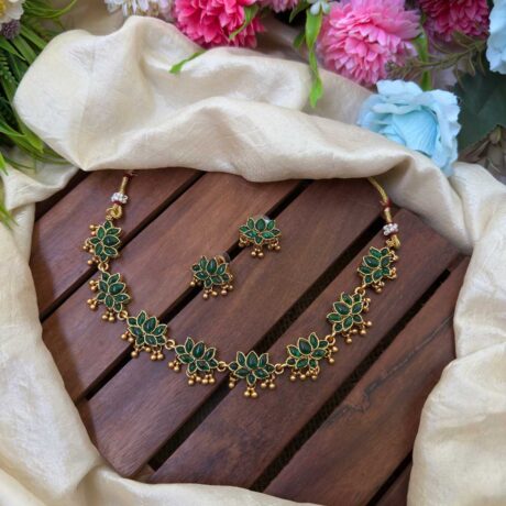 Stylish Antique Green AD Stone Lotus Choker- IM74