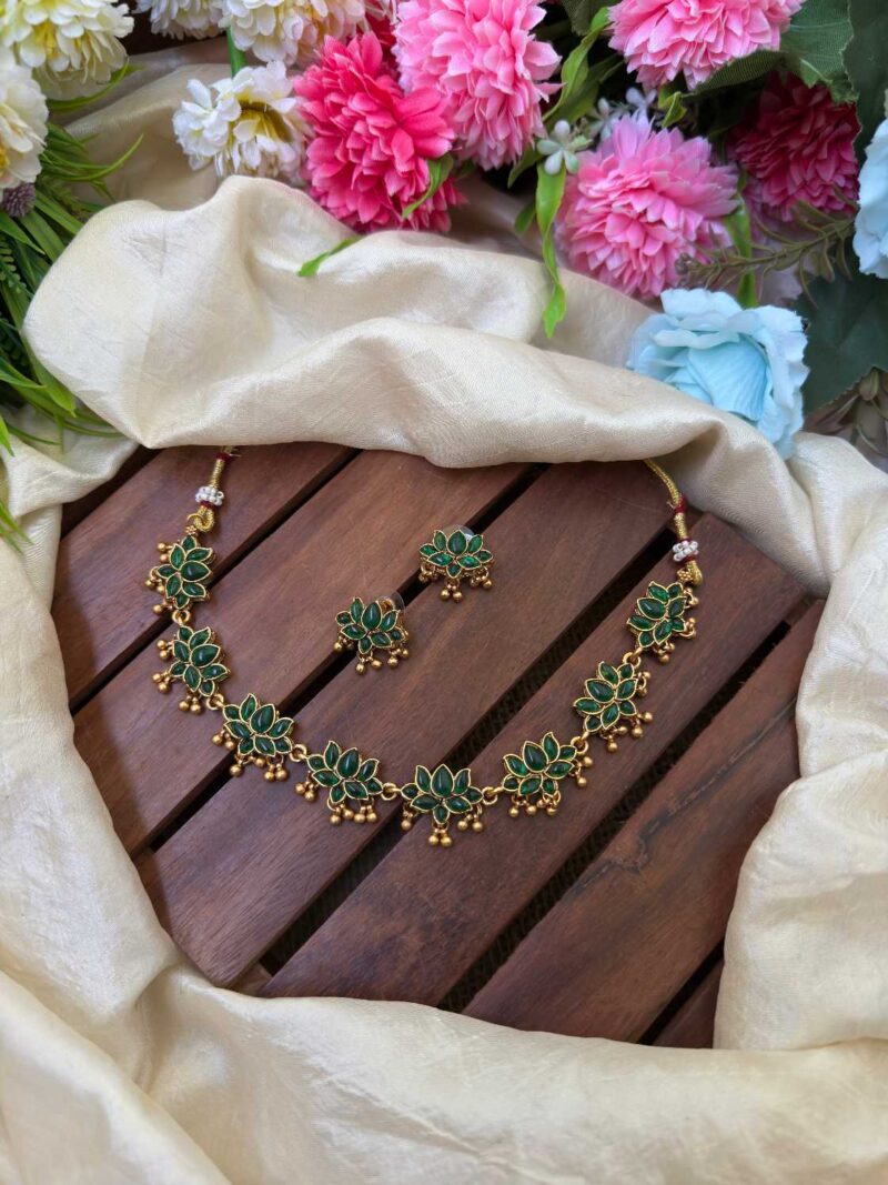 Stylish Antique Green AD Stone Lotus Choker- IM74