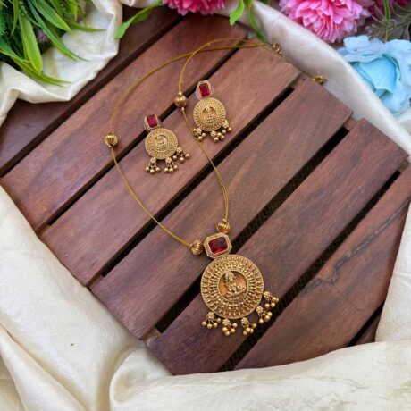 Invisible Antique Round Lakshmi Pendent Red Neck Set- IM117