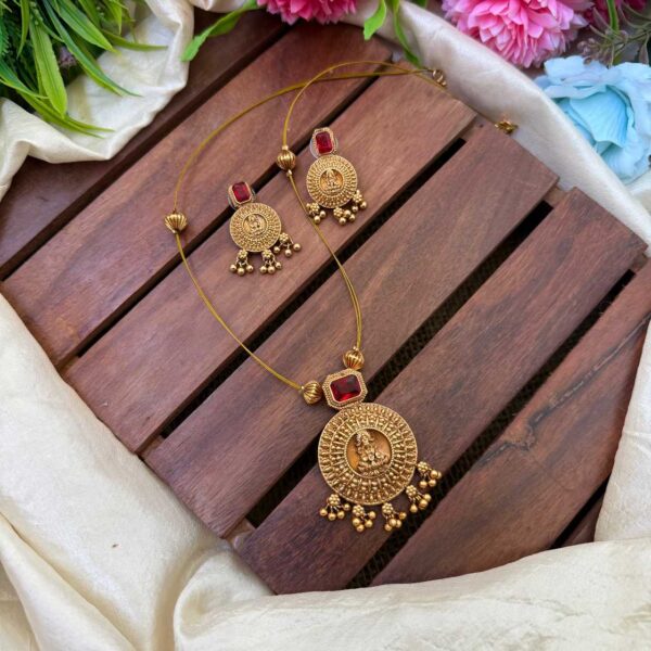 Invisible Antique Round Lakshmi Pendent Red Neck Set- IM117