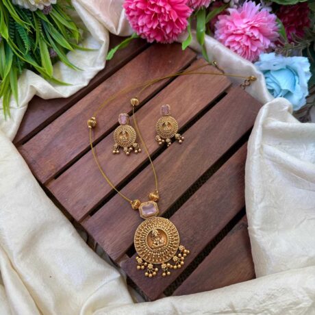 Invisible Antique Round Lakshmi Pendent Baby Pink Neck Set- IM119