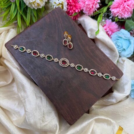 Elegent Diamond Look Alike Multi Oval Short Choker- IM57