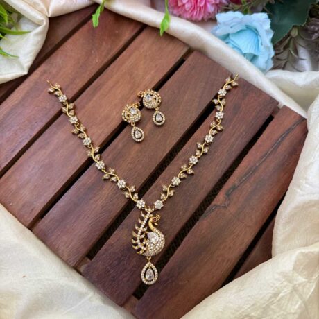 Trendy Diamond Look Peacock AD Stone Neck Set- IM93