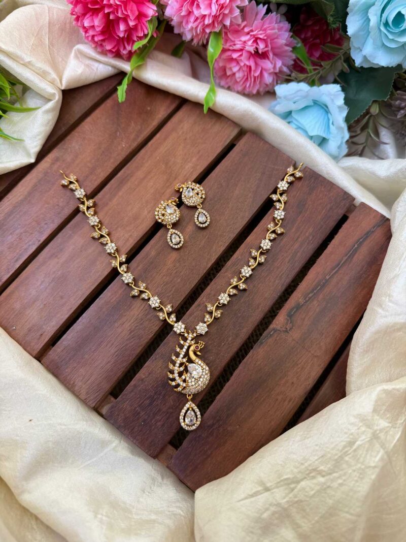 Trendy Diamond Look Peacock AD Stone Neck Set- IM93