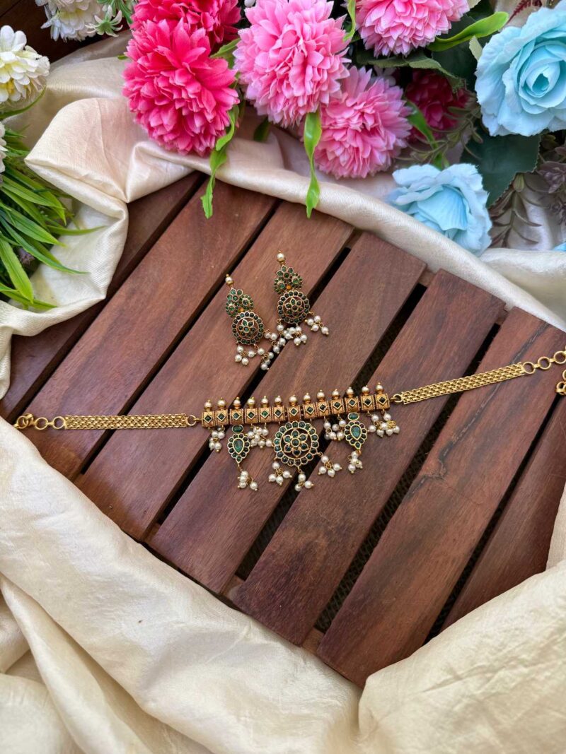 Simple Gold Look Green AD Stone Neck Set- IM94